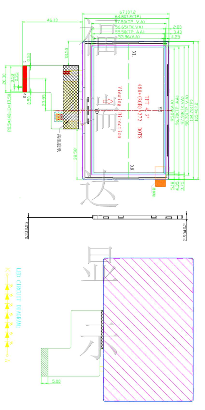 FRD-TFT-43040P外型尺寸圖